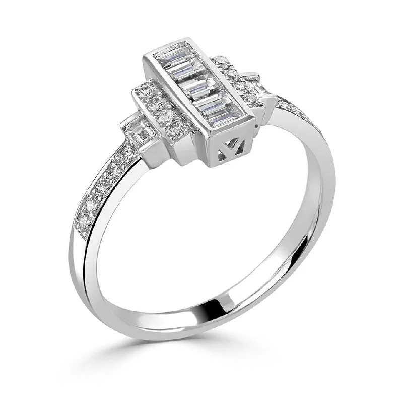 Three - Stone Diamond Rings with Princess - Cut Diamonds18ct White Gold 0.46ct Baguette And Round Brilliant Cut Diamond Fancy Ring