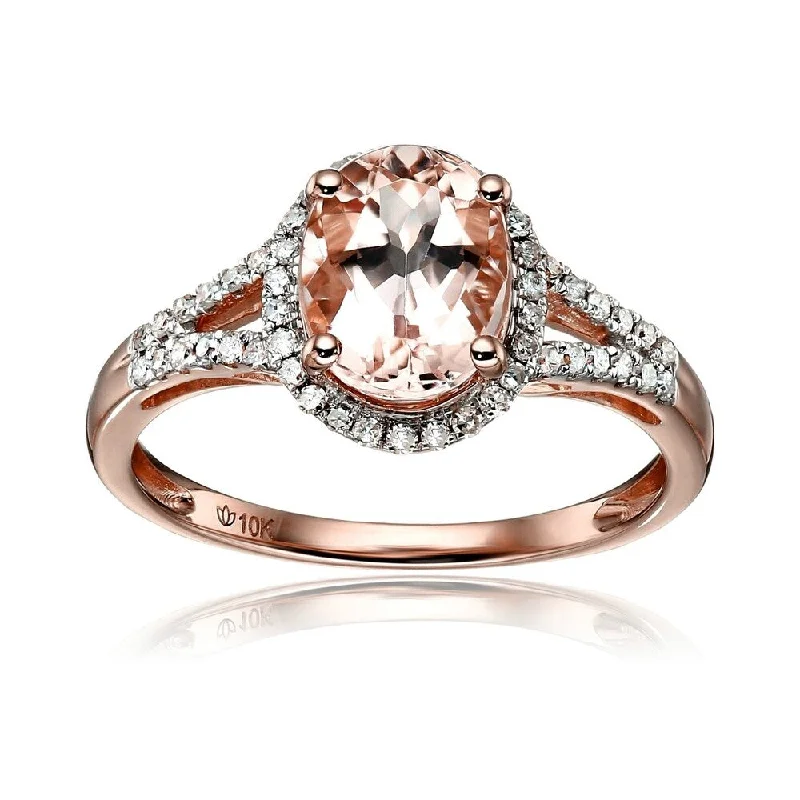 10kt Rose Gold Morganite and Diamond Oval Halo Ring