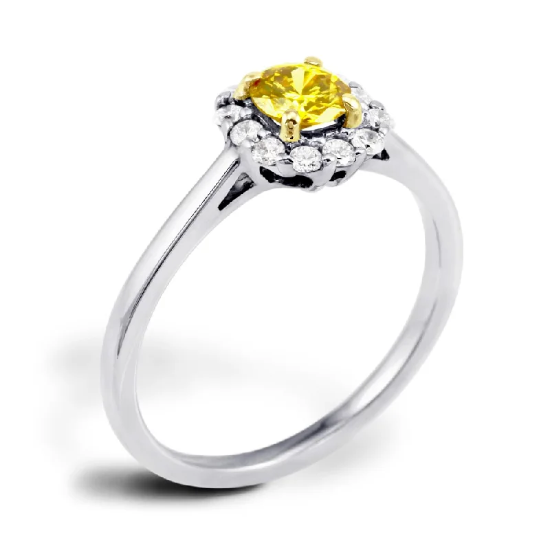 Custom - Designed Diamond Rings to Reflect Your Personality18ct White Gold 0.36ct Round Brilliant Cut Yellow Diamond and 0.18ct Diamond Halo Engagement Ring