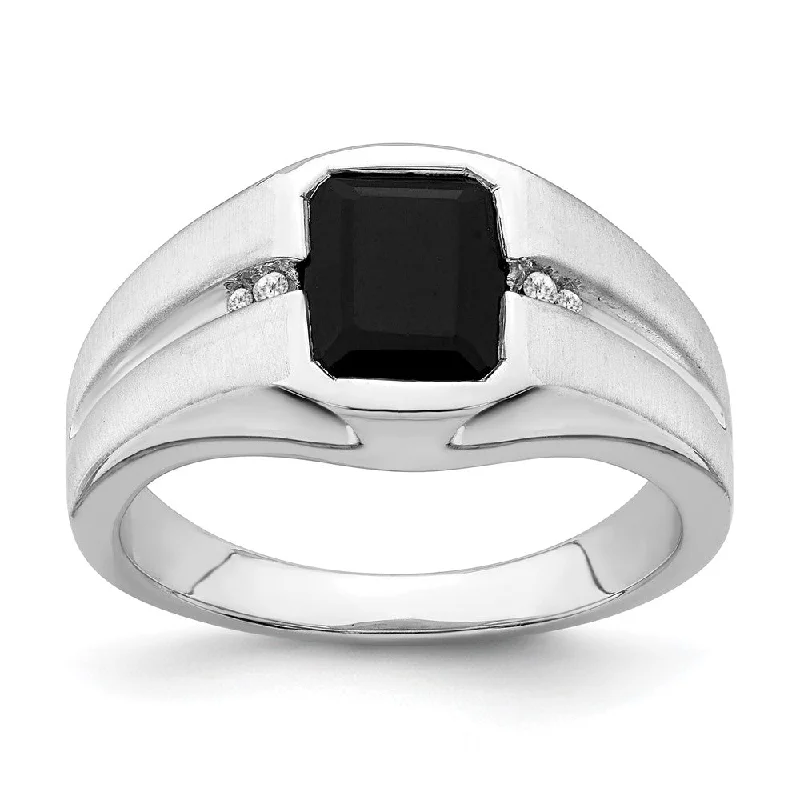 Multi - Gemstone Rings with a Rainbow of Colors14k White Gold Onyx and Diamond Mens Ring