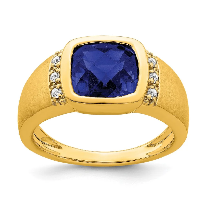 Ruby Gemstone Rings with Diamond Accents14K Yellow Gold Created Sapphire and Diamond Mens Ring