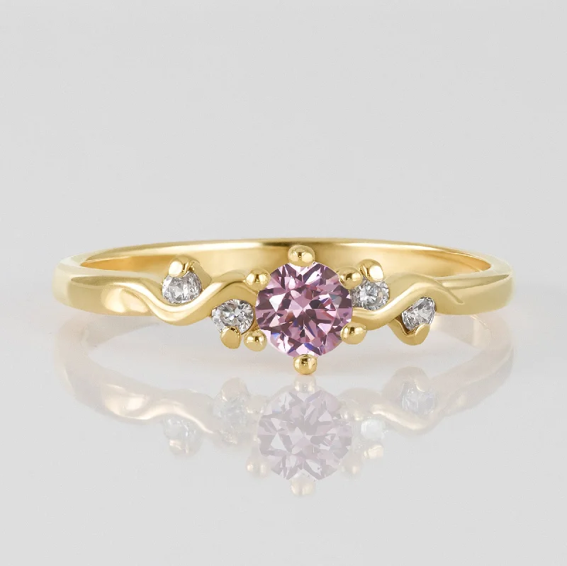 Amethyst Gemstone Rings in a Vintage - Style SettingRoze Quartz Ring - October Birthstone - Round Rose Quartz Gemstone Delicate Ring with Clear Quartz Accents