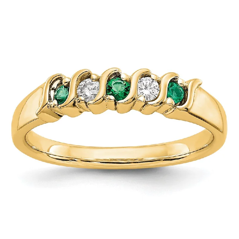 Multi - Gemstone Rings with a Rainbow of Colors10k Yellow Gold Diamond w/Emerald Band