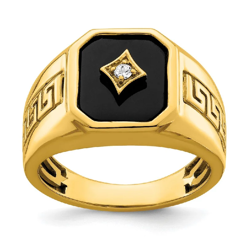 Ruby Gemstone Rings with Diamond Accents14K Yellow Gold Onyx and Diamond Greek Key Design Mens Ring