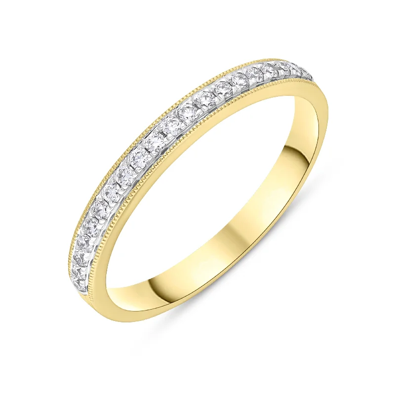 Wedding Bands with Micro - Pave Diamond Accents18ct Yellow Gold 0.20ct Diamond Half Eternity Millgrain Ring