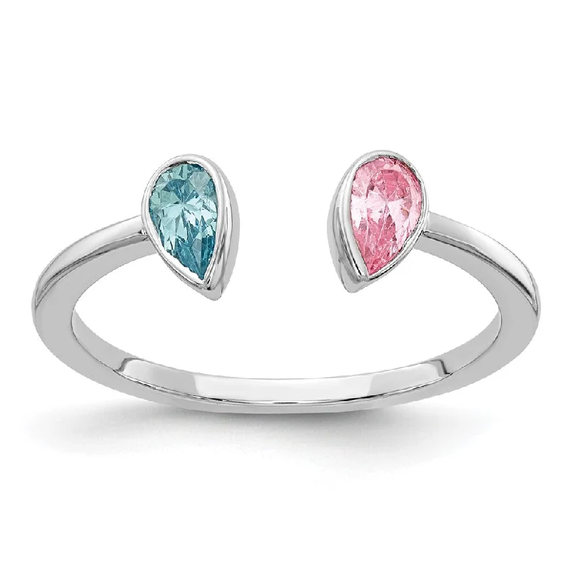 Sapphire Gemstone Rings in a Cathedral Setting14k White Gold Pear Blue Topaz and Pink Tourmaline Ring