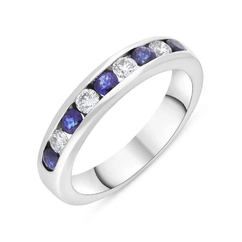 Two - Tone Wedding Bands in Gold and Platinum18ct White Gold 0.48ct Sapphire 0.26ct Diamond Channel Set Half Eternity Ring