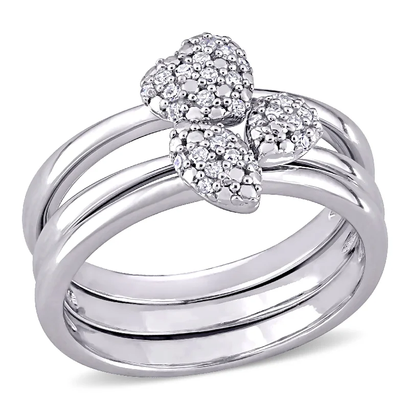 Solitaire Diamond Rings in Platinum SettingsMiadora Sterling Silver 1/6ct TDW Diamond Heart, Marquise & Pear Clustered 3-Piece Stackable Ring