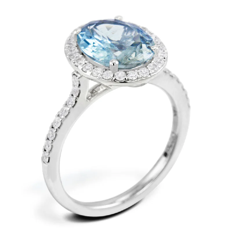 Vintage - Inspired Diamond Rings with Filigree Work18ct White Gold 2.49ct Oval Cut Aquamarine With 0.40ct Diamond Halo and Diamond Set Shoulders Ring