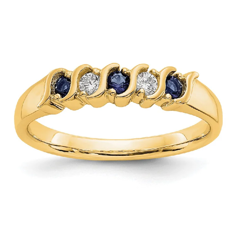 Multi - Gemstone Rings with a Rainbow of Colors14k Yellow Gold 1/10 carat Diamond and Blue Sapphire Complete Band