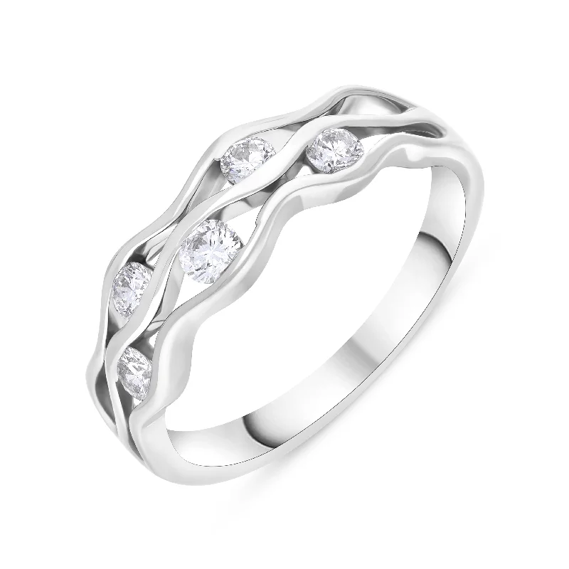 Two - Tone Wedding Bands in Gold and Platinum18ct White Gold 0.35ct Diamond Tension Set Wave Ring