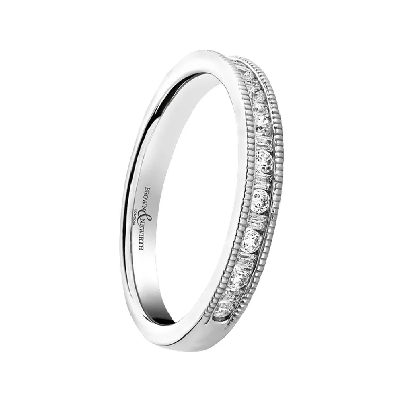 Comfort - Fit Wedding Bands for All - Day WearPlatinum 0.20ct Round Brilliant And Baguette Cut Diamond Half Eternity Ring