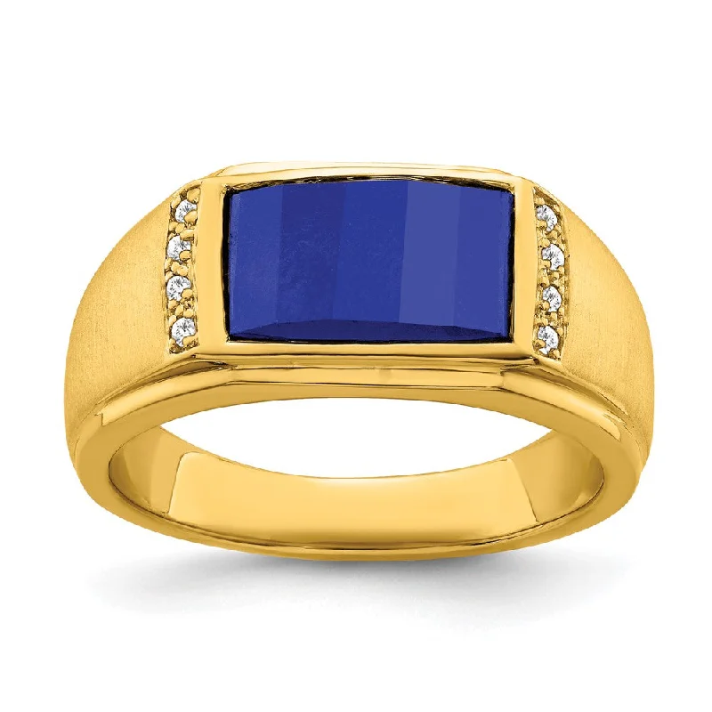 Sapphire Gemstone Rings in a Cathedral Setting14K Yellow Gold Created Sapphire and Diamond Mens Ring