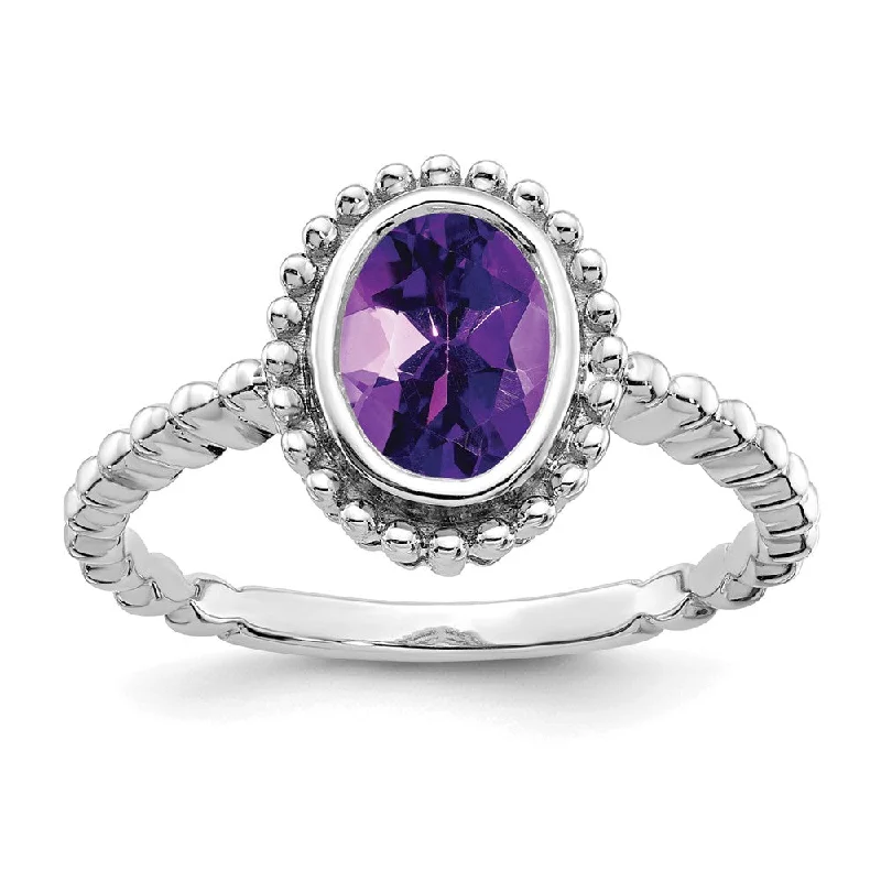 Amethyst Gemstone Rings in a Vintage - Style Setting14k White Gold Oval Amethyst Ring