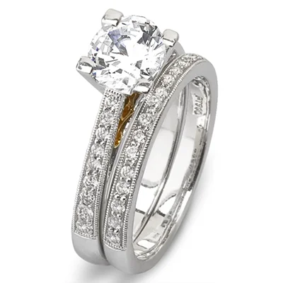 Three - Stone Diamond Rings with Princess - Cut DiamondsWedding Set in 18k Gold with Diamonds