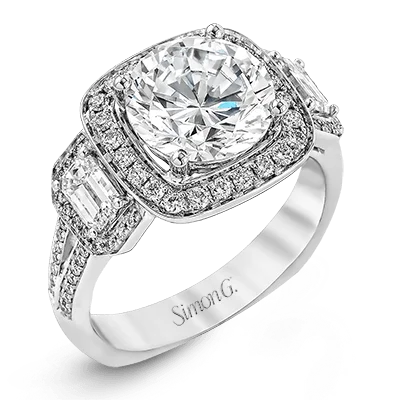 Halo - Style Diamond Rings with Smaller Accent DiamondsEngagement Ring in 18k Gold with Diamonds