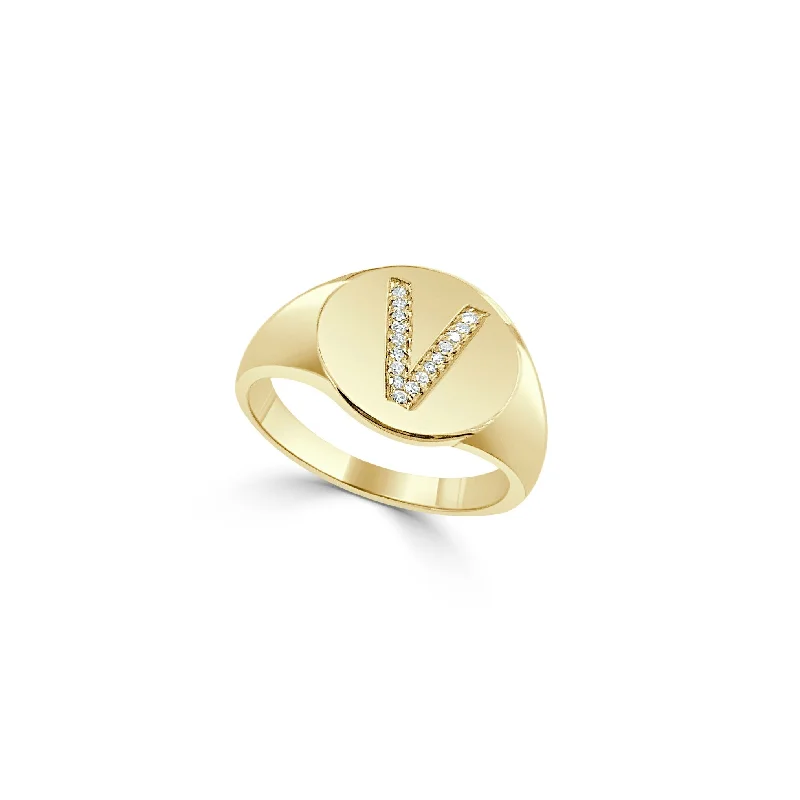 Custom - Designed Diamond Rings to Reflect Your PersonalityJoelle Signet Ring 14k Yellow Gold Diamond Initial V 1/10 ct. TDW