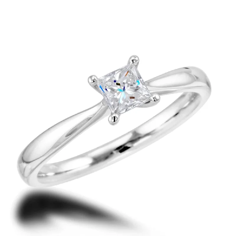 Halo - Style Diamond Rings with Smaller Accent DiamondsPlatinum 0.42ct Princess Cut Diamond Solitaire Engagement Ring