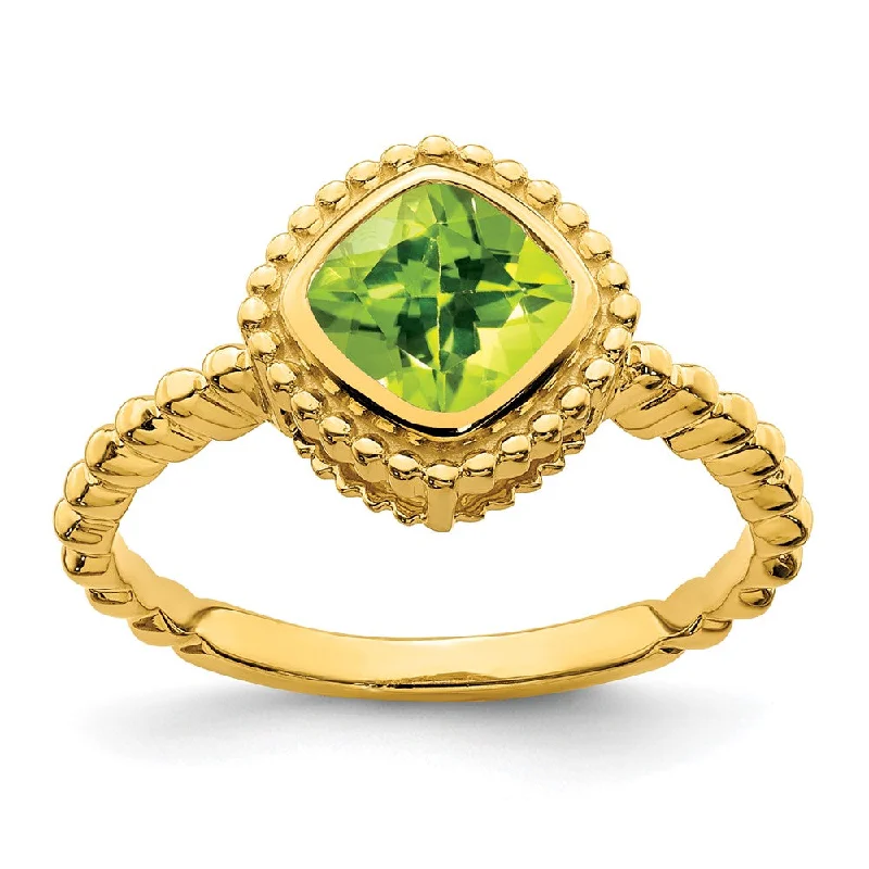 Amethyst Gemstone Rings in a Vintage - Style Setting14K Yellow Gold Cushion Peridot Ring