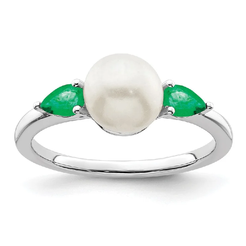 Sapphire Gemstone Rings in a Cathedral Setting14k White Gold FWC Pearl and Emerald Ring