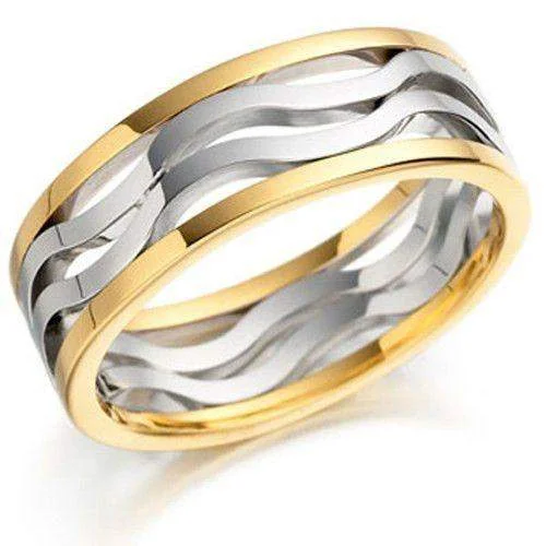 Wedding Bands with Micro - Pave Diamond AccentsLadies White & Yellow Gold Wedding Ring - EX416