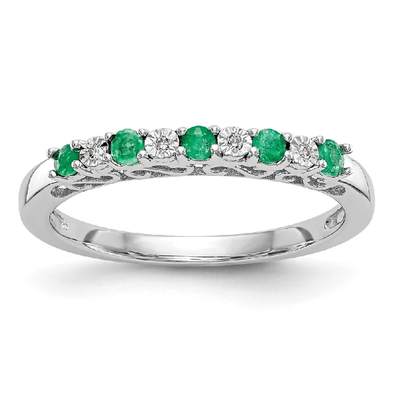 Amethyst Gemstone Rings in a Vintage - Style Setting10K White Gold Diamond w/Emerald Band