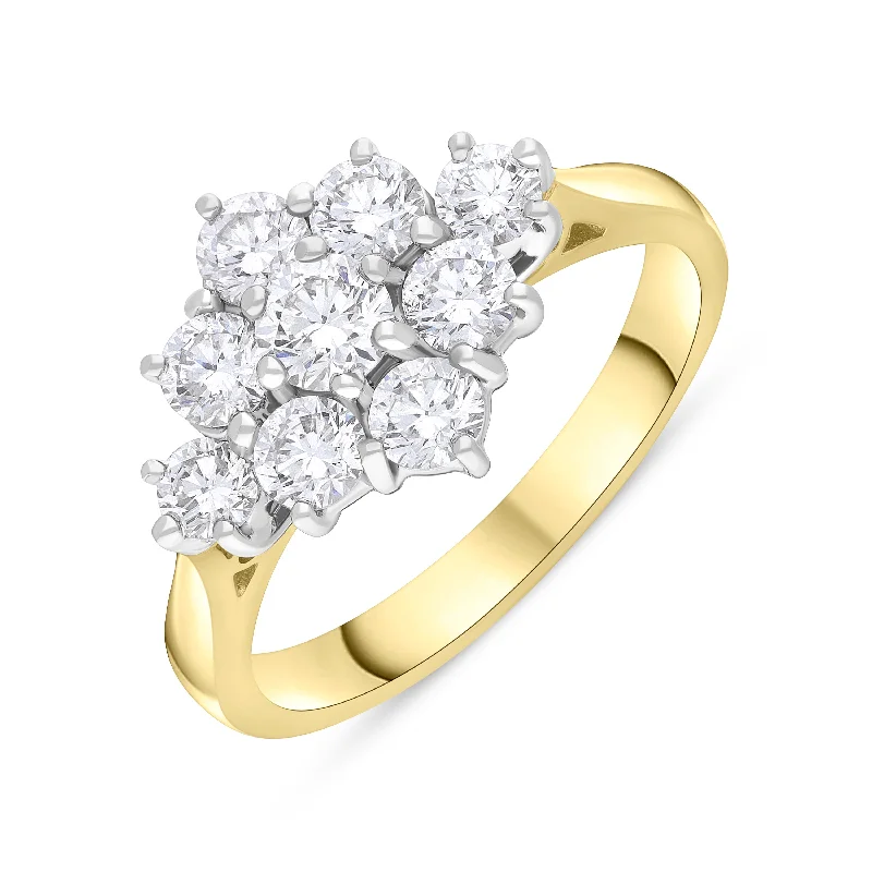 Two - Tone Wedding Bands in Gold and Platinum18ct Yellow Gold 1.27ct Diamond Cluster Ring