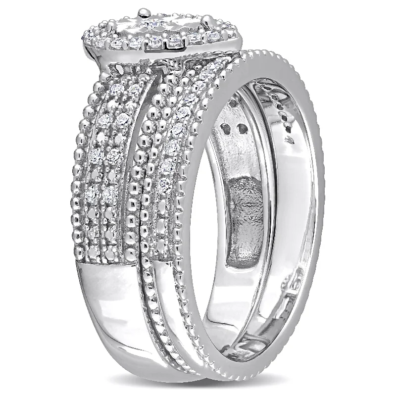 Halo - Style Diamond Rings with Smaller Accent DiamondsMiadora 1/3ct TDW Diamond Multi-Row Halo Teardrop Bridal Ring Set in Sterling Silver