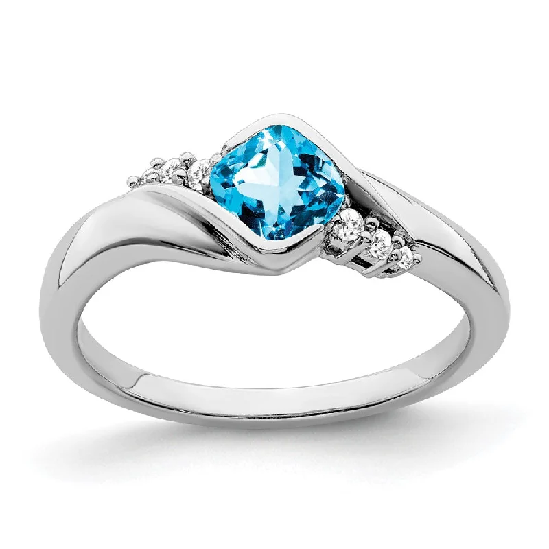 Emerald Gemstone Rings with Filigree - Bordered Settings10k White Gold Blue Topaz and Diamond Ring