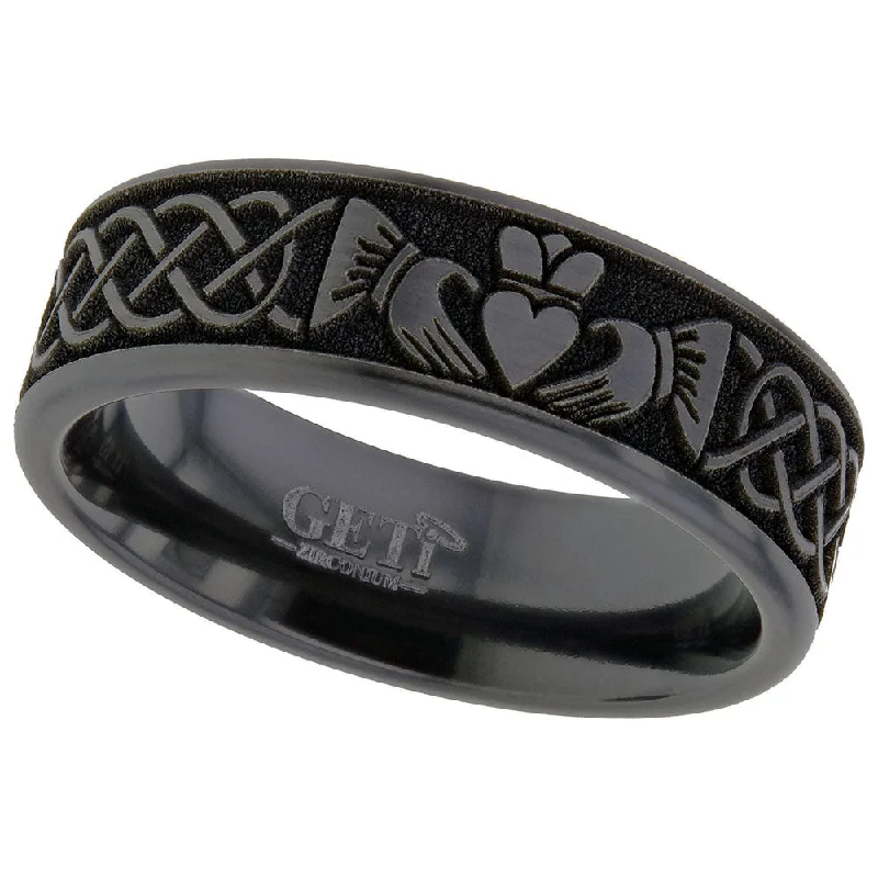 Wedding Bands with Micro - Pave Diamond AccentsZirconium Claddagh Ring - 4026B-CLAD