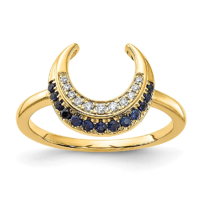 Amethyst Gemstone Rings in a Vintage - Style Setting14k Yellow Gold Polished Sapphire and Diamond Moon Ring