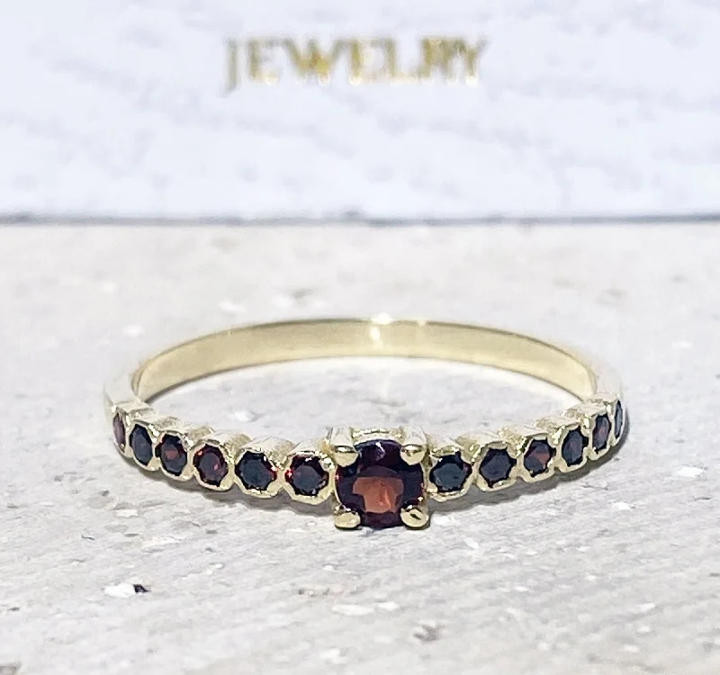 Emerald Gemstone Rings with Filigree - Bordered SettingsRed Garnet Ring - Gold Ring - Stack Ring - January Birthstone - Dainty Ring - Tiny Ring - Slim Band - Simple Jewelry - Bezel Set Ring