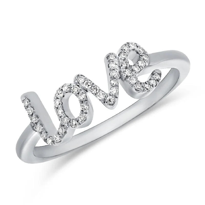 Halo - Style Diamond Rings with Smaller Accent DiamondsJoelle Script Love Ring for Her Pave Diamond 1/5 ct. t.w. 14k Gold - Women's Love Stackable Band