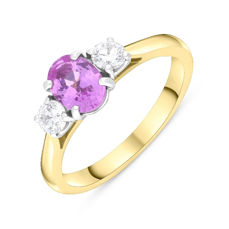 Matching Wedding Bands for a Coordinated Look18ct Yellow Gold 0.93ct Pink Sapphire 0.33 Diamond Trilogy Ring