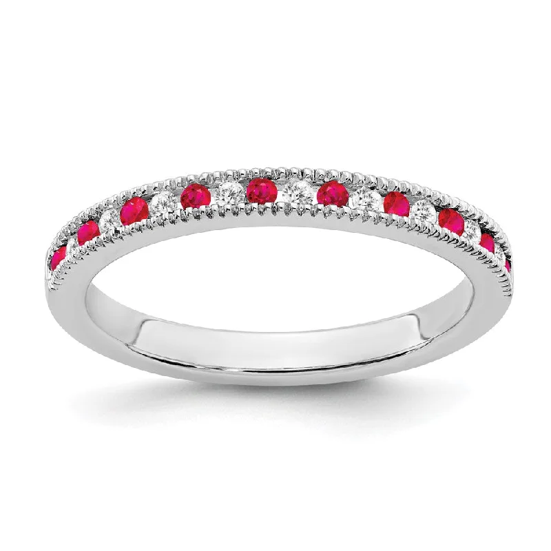 Multi - Gemstone Rings with a Rainbow of Colors14k White Gold Ruby and Diamond Band