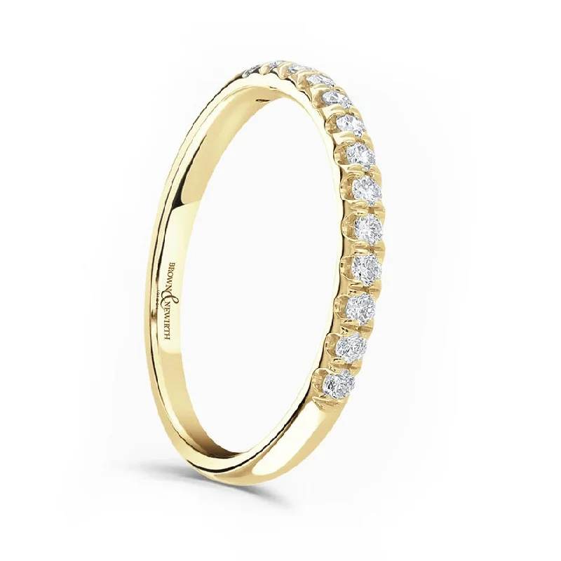 Wedding Bands with Micro - Pave Diamond Accents18ct Yellow Gold 0.25ct Round Brilliant Cut Diamond Claw Set Half Eternity Ring