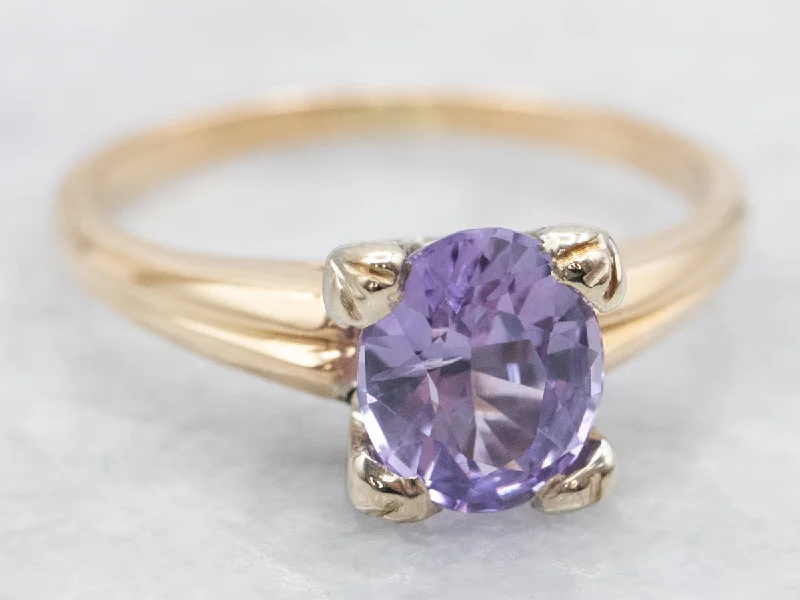 Sapphire Gemstone Rings in a Cathedral SettingOval Cut Purple Sapphire Solitaire Ring