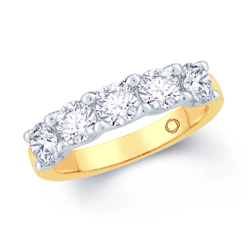 Comfort - Fit Wedding Bands for All - Day Wear18ct Yellow Gold And Platinum 0.75ct Round Brilliant Cut Diamond Half Eternity Ring