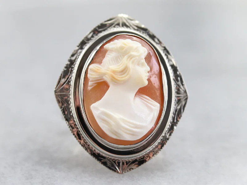 White Gold Cameo Cocktail Ring