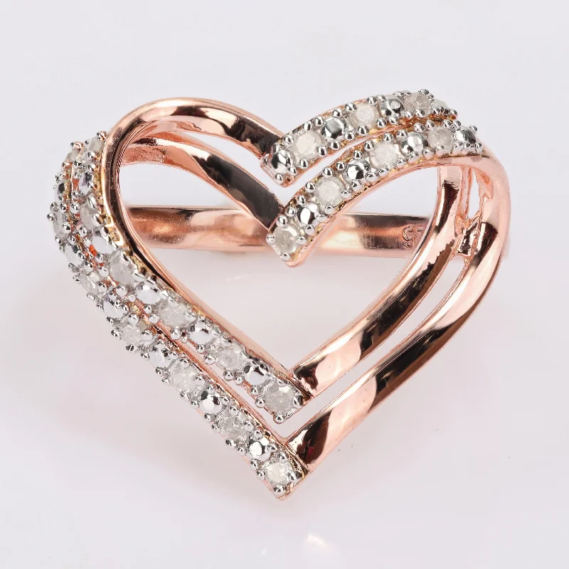 Three - Stone Diamond Rings with Princess - Cut DiamondsMiadora 1/5ct TDW Diamond Open Double Heart Ring in Rose Plated Sterling Silver