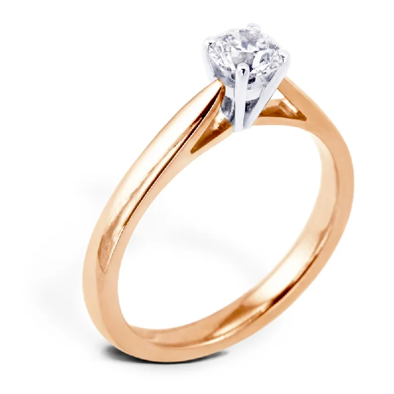 Three - Stone Diamond Rings with Princess - Cut DiamondsThe Malva 18ct Rose Gold And 18ct White Gold Round Brilliant Cut Diamond Solitaire Engagement Ring