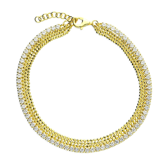 Adjustable Leather Bangles for a Bohemian Style14ct Gold Plated Silver Zirconia 3-Strand Tennis Bracelet