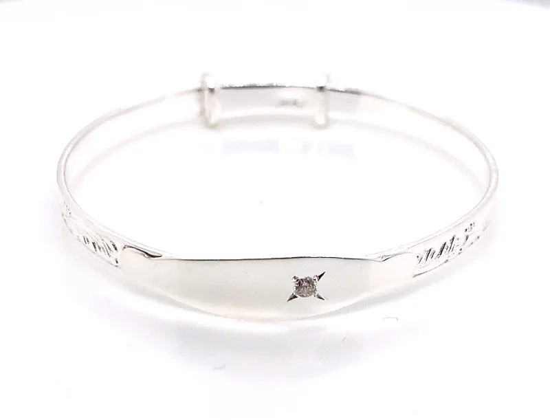 Bangle Bracelets with Birthstone AccentsSterling Silver Cz Baby Bangle