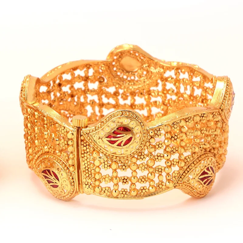 Solid Gold Bangles with Intricate EngravingsMina Leaf Ball Heavy Chur - One Piece