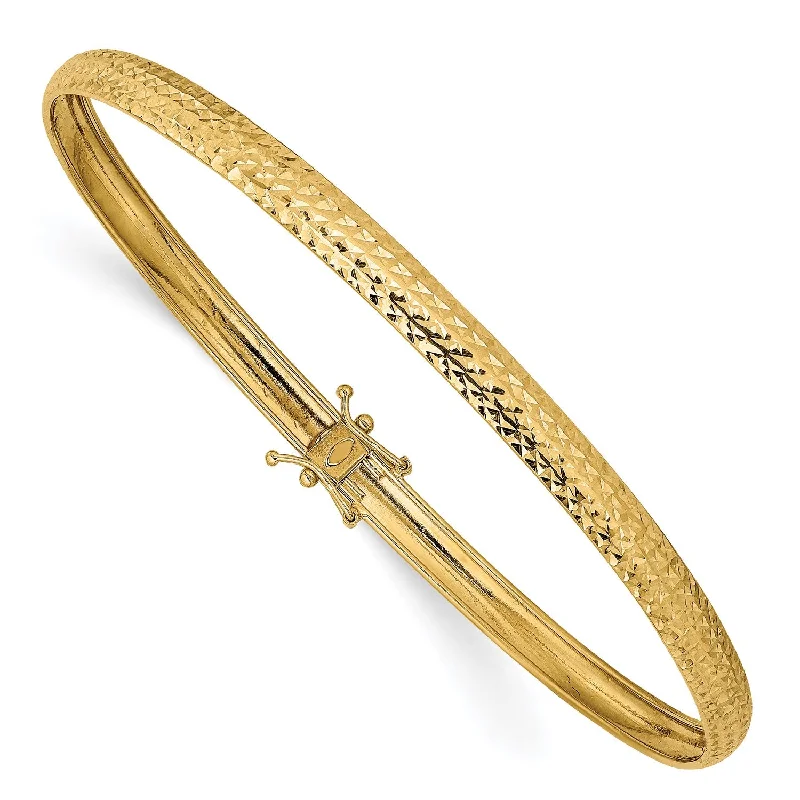 Adjustable Leather Bangles for a Bohemian Style14KT Yellow Gold 8-inch 4.4MM Diamond-cut Safety Clasp Flexible Bangle Bracelet