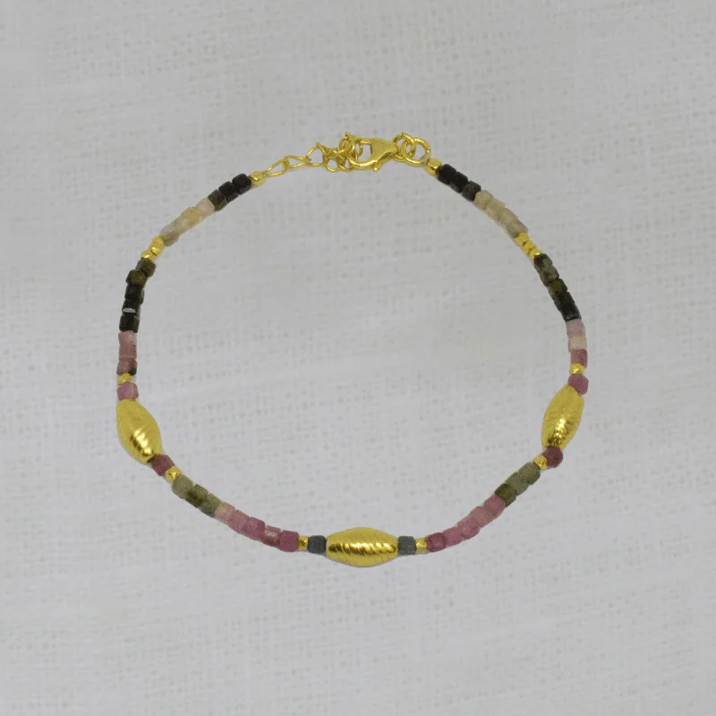 Stackable Bangle Sets for a Trendy LookGold and Tourmaline Textured Bead Bracelet