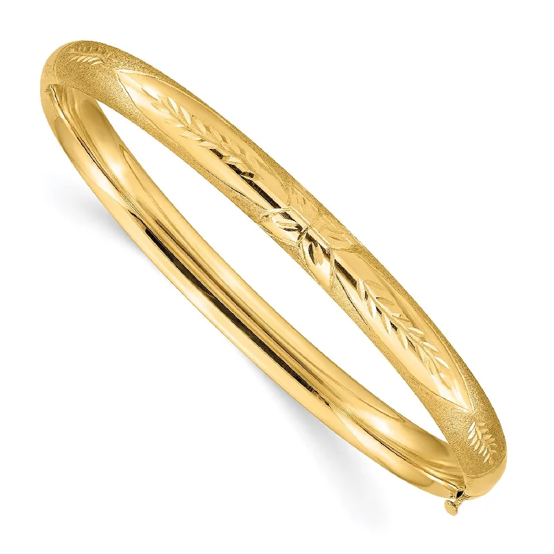 Solid Gold Bangles with Intricate Engravings14KT Yellow Gold 7-inch 7MM Hinged Safety Clasp Bangle Bracelet