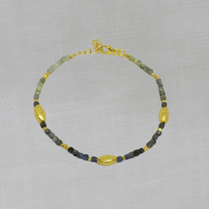 Enamel - Coated Bangles in Vibrant ColorsGold and Blue Sapphire Textured Bead Bracelet