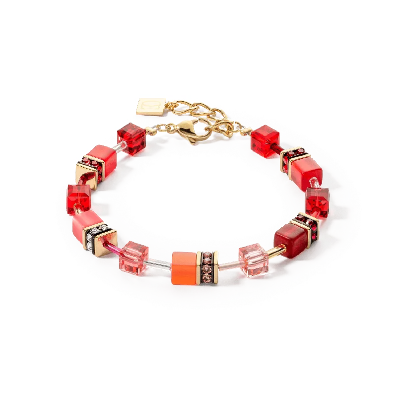 Solid Gold Bangles with Intricate EngravingsCoeur De Lion GeoCUBE® Iconic Gold Red Bracelet