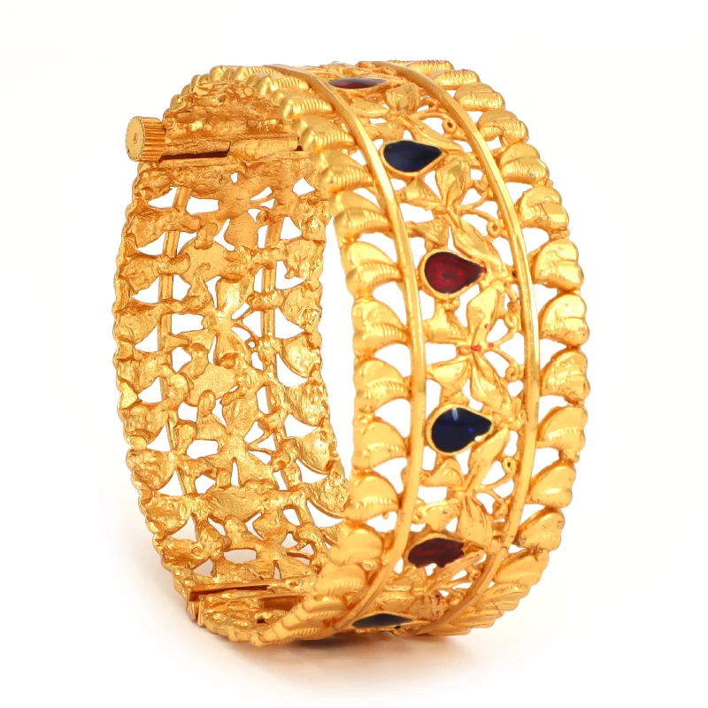 Solid Gold Bangles with Intricate EngravingsButterfly Motif Mina Chur - One Piece